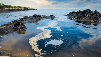 photo of spilled oil in the ocean, oil slick, ocean pollution