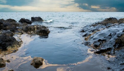 photo of spilled oil in the ocean, oil slick, ocean pollution