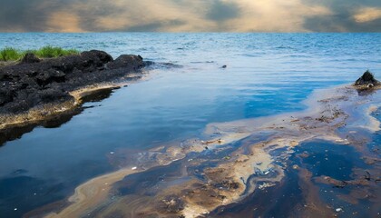 photo of spilled oil in the ocean, oil slick, ocean pollution