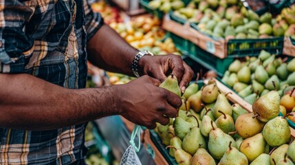 Man Selecting Pears at Market