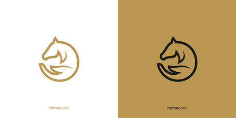 Horse Head with Hand Graphic Design. Simple Horse Care Logo Design. Pet Care Logo, Icon, Symbol, Vector, Design Inspiration.