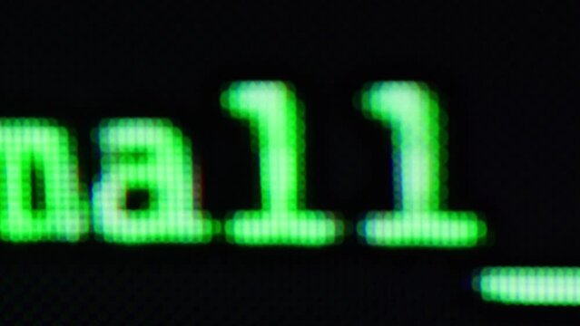 Retro pc with loading code console, programmer making scripts, green basic screen, Old computer studio close-up, Desktop vintage retro wave display, late 90s PC.