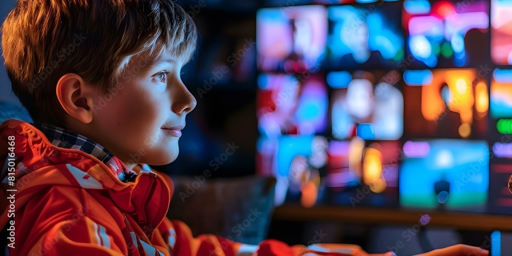 Poster remote work: teenage boy working on computer with selective focus on copy space. concept remote work