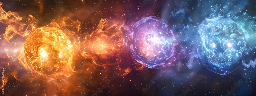 Poster dynamic stellar fusion depicting the synthesis of heavier elements in the heart of stars