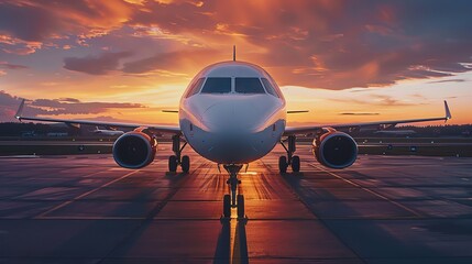 Taxiing aircraft top view close up of a plane taxiing on the runway ready for takeoff during a beautiful sunset to emphasize readiness technology tone colored pastel