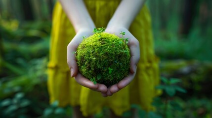 Hands Holding a Green Moss Ball - Powered by Adobe
