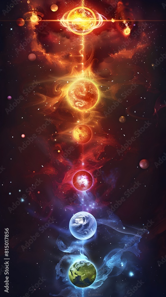 Poster cosmic fusion visualizing the transformative processes powering the stars and universe