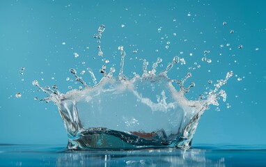 Dynamic water splash against a vivid blue background.