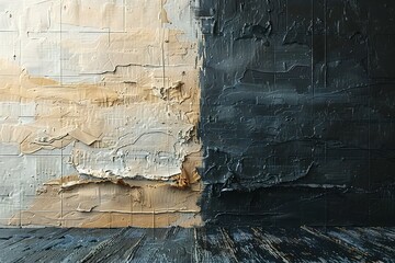 Digital artwork of  abstract canvas with black, white and beige paint