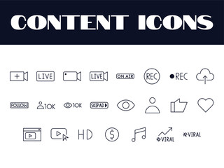 Content Creator Icons Set. Influencer Icon Illustration Vector. Social Media content vector.