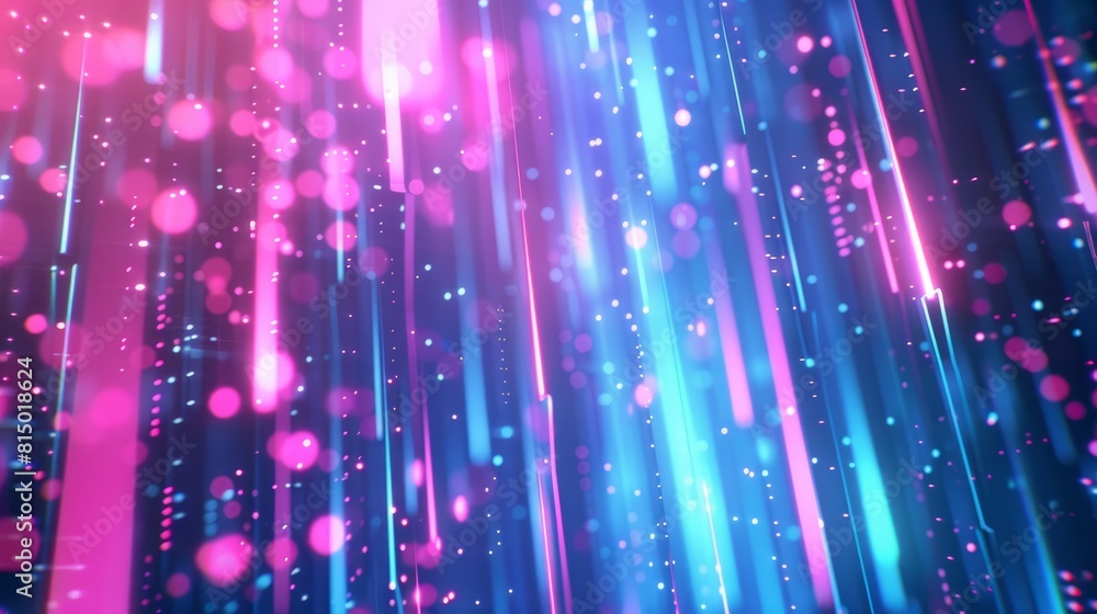 Poster abstract background with pink blue glowing neon lines and bokeh lights. data transfer concept. digit