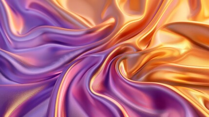 Abstract Background with 3D Wave Bright Gold and Purple Gradient Silk Fabric hyper realistic 