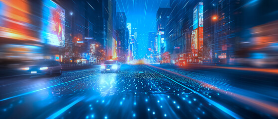 Obraz premium Perspective view on car ride on the road , have motion blur speed on background