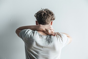 Young Man Experiencing Neck Pain at Home.