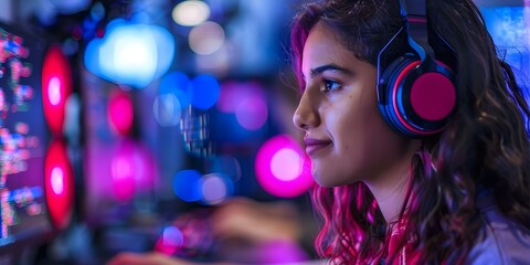 Girl learning to code her first computer program for future tech. Concept Tech Education, Coding for Kids, STEM Learning, Future Innovations, Programming Basics