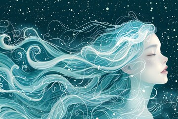 Girl with long hair illustration, high quality, high resolution