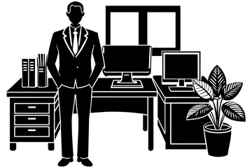 business silhouette person, computer, chair and vector art design