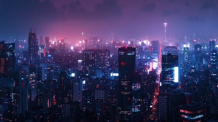 Fototapeta na wymiar Beautiful Panoramic Cityscape at night. Night time landscape city skyline. Generative AI. hyper realistic 