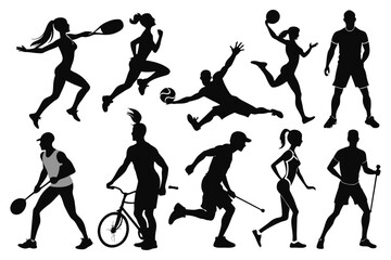 Sports silhouette design solid black color with white background