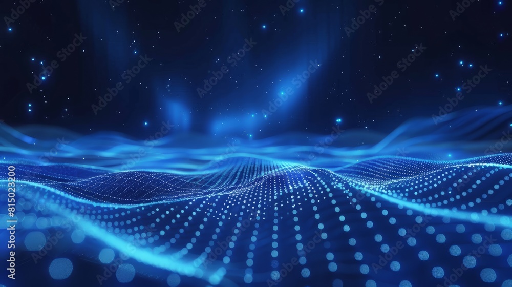 Poster blue abstract background with a network grid and particles connected. generative ai hyper realistic