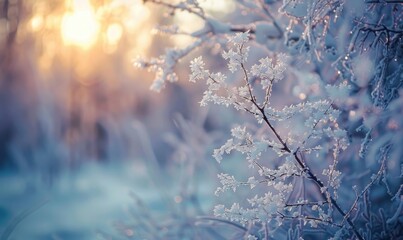 Frosty forest background with icy branches