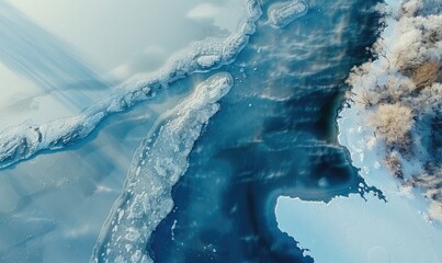 Frozen lake background, top view