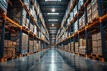 A large warehouse with many shelves and boxes