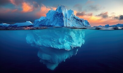 Ice floe and dramatic sky nature background,