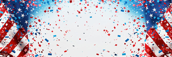 Blackguard for 4th of July with american flag and Confetti.USA independence day celebration with American flag.USA 4 th of July promotion advertising banner template