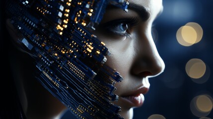 Eu ai regulation  cybernetic face encircled by stars emblematic of digital legislation