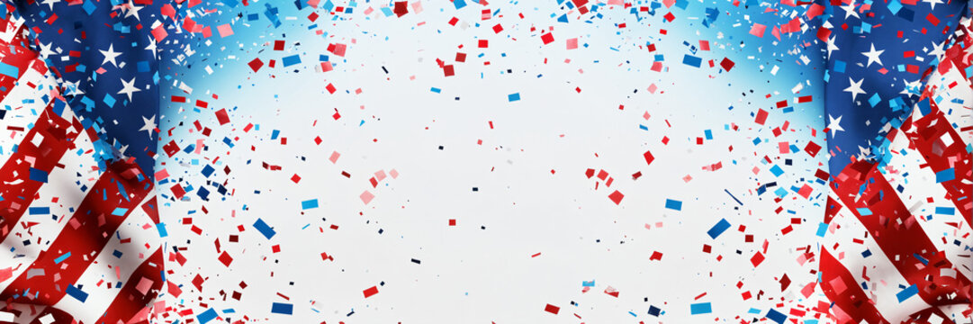 Blackguard for 4th of July with american flag and Confetti.USA independence day celebration with American flag.USA 4 th of July promotion advertising banner template