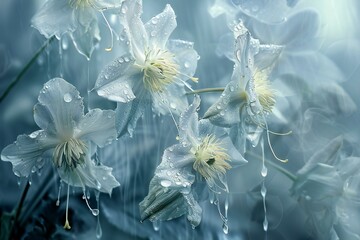 A picture of flowers with some drips, high quality, high resolution