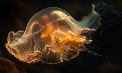 Fototapeta premium Behemoth jellyfish in habitat, sea life background