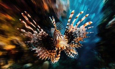 Cockerel fish and lionfish in the water