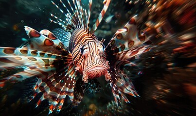 Cockerel fish and lionfish in the water