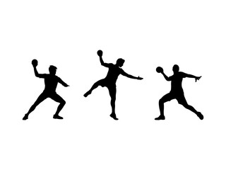 Set of Man Handball Player Silhouette in various poses isolated on white background