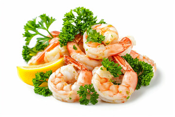 a pile of shrimp with parsley and lemon