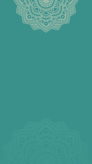 Simple Flat Teal Blank Vertical Background with Ornate Sacred Geometric Mandala Rosette Design
