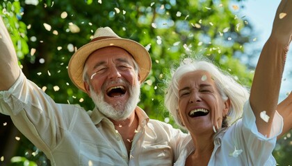 Elderly Couple Celebrating Life Outdoors.
