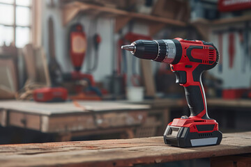 New cordless powered drill in workshop