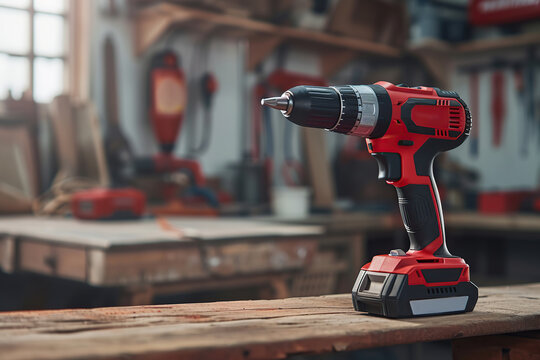 New cordless powered drill in workshop
