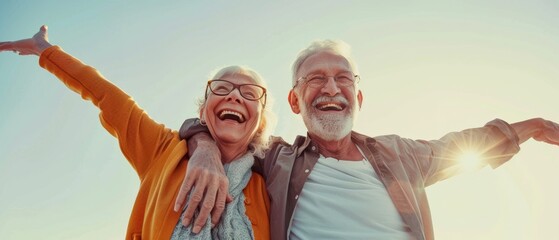 Elderly Couple Celebrating Life Outdoors.