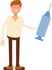 Man Character Holding Medical Syringe Illustration
