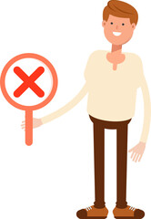 Man Character Showing Wrong Mark
