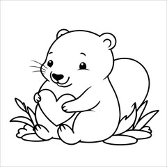 Vector illustration of cute Beaver coloring page for kids
