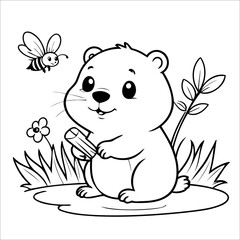 Vector illustration of cute Beaver coloring page for kids