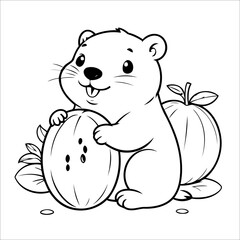 Vector illustration of cute Beaver coloring page for kids