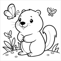 Vector illustration of cute Beaver coloring page for kids
