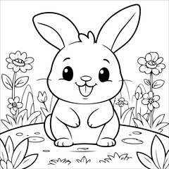Vector illustration of cute Bunny coloring page for kids
