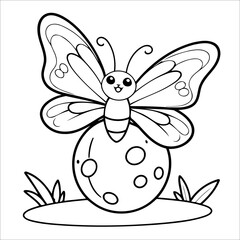 Vector illustration of cute butterfly coloring page for kids